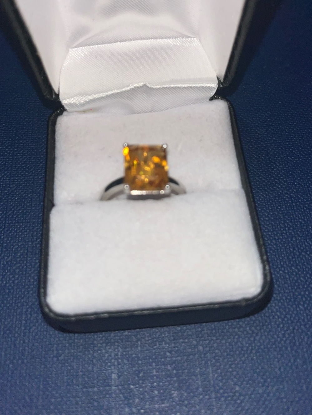 Square Yellow Stone Solitaire Ring with Sterling-Style Band - Picture 1 of 4